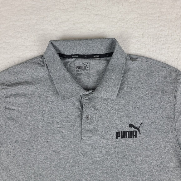 Puma Polo Shirt Mens XL Gray Solid Cotton Performance Short Sleeve - Picture 3 of 11
